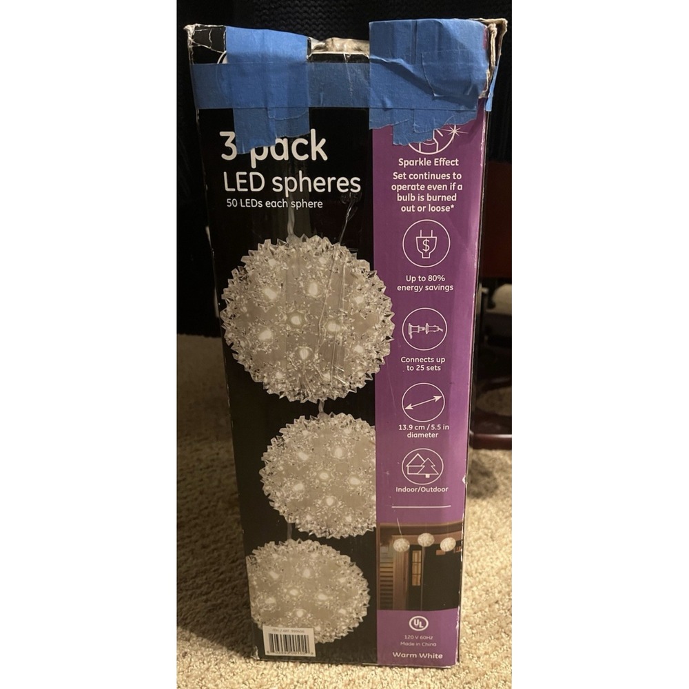 GE 3 Pack LED Spheres Lights Warm White Energy Smart Sparkle New Open Box Works!
